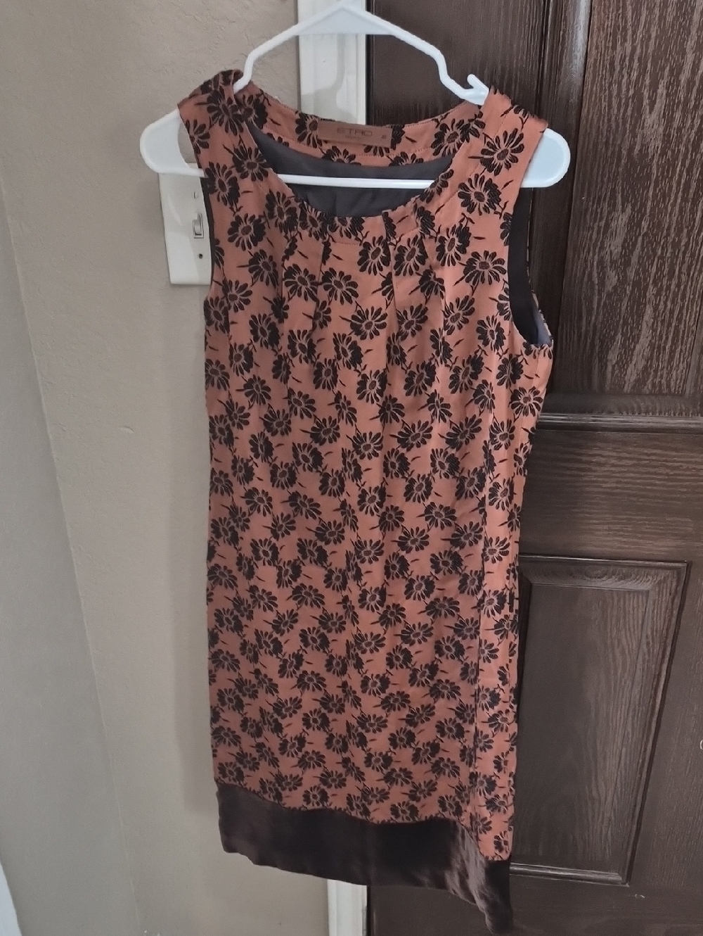 Etro Rust Floral Shift Dress with Black Hem